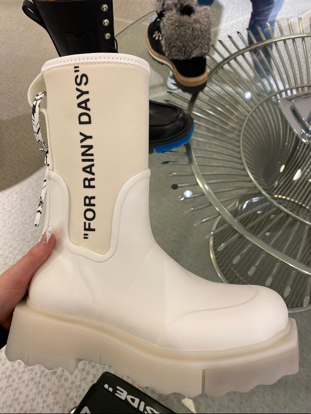 "FOR RAINY DAYS" Women's Off-White Chunky Rain Boots